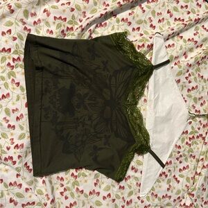 Amazon Olive Green Lace Trim Tank Top